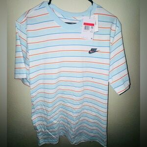 Men’s Sz LG- Nike Light Blue Tee with Orange and White Stripes- NWT